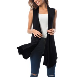 Urban CoCo Women's Sleeveless Cardigan Summer Open Front Vest Lightweight Cool Coat (S, Black)