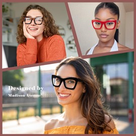 Madison Avenue 2 Pack Oversized Square Blue Light Blocking Glasses for Women, Thick Cateye Computer Eyeglasses Balck/Blue Dot