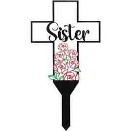BUoonyer Sister Memorial Graves Markers Cemetery Decorations, Metal Cross Stakes Grave Stones Cemetery Headstones Decor, Girls Graveyard Remembrance Graveside Sign for Garden Outdoor Outside Yard