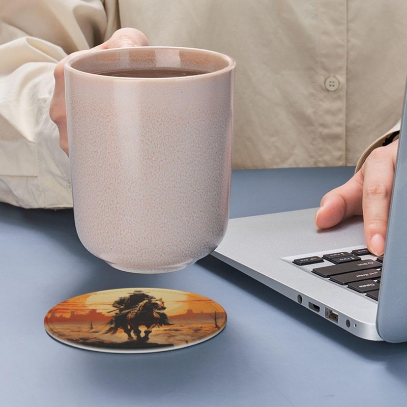 Famame 6 Pcs West Desert Cowboy Sunset Leather Coasters for