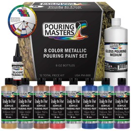 Pouring Masters 8-Color Metallic Ready to Pour Acrylic Metallic Pouring Paint Set - Premium Pre-Mixed High Flow 8-Ounce Bottles - for Canvas, Wood, Paper, Crafts, Tile, Rocks and More