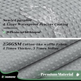 Dynamene Fabric Shower Curtain with Snap in Liner, Grey Waffle Hotel Shower Curtains for Bathroom, Washable Waterproof Cloth Shower Curtain Liner Set with Plastic Hooks, Mesh Top Window, 72x72, Gray