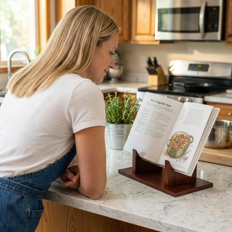 Wooden Cookbook Stand,Multifunctional Kitchen Book Stand,Cookbook Holder for Kitchen Counter
