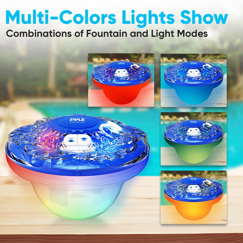 Pyle Floating Pool Fountain with 6 Mode LED Light Show,