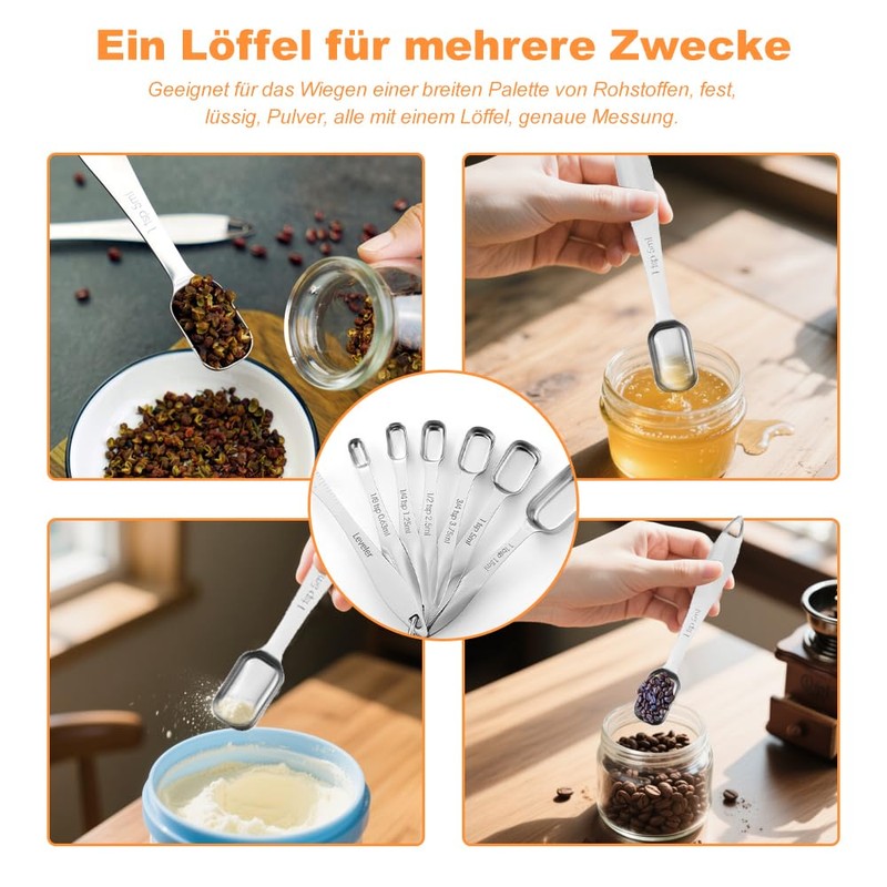 7 Piece Stainless Steel Measuring Spoon Set (18/8) with Scraper