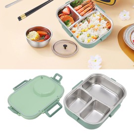 Goshyda -Lunchbox, 1100 Ml, Doppellagiges 3-Gitter-Design, Thermo-Lunchbox aus Edelstahl 304 mit Essstäbchen, Löffel, Suppenschüssel, Lebensmittelbehälter für Kinder,