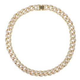 Cuban Necklace, 19.7in Length Diamond Bling Bling Necklaces Gift for Men Women for Decoration for Daily Wear(gold)