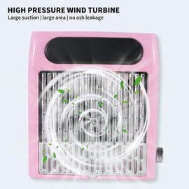 ANRLO Professional Nail Dust Collector, High Power Suction with Brushless Turbine, Adjustable Speed Control, All-Round Porous Heat Dissipation, for Manicure Salon and Home Nail Art (Pink)