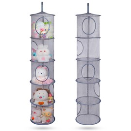 Basumee Stuffed Animals Net or Hammock 2 Pcs Stuffed Animals Storage Toy Net Hammock for Plushies Storage Organizer Mesh Kids Girls Room Decor, Gray, 5 Tiers