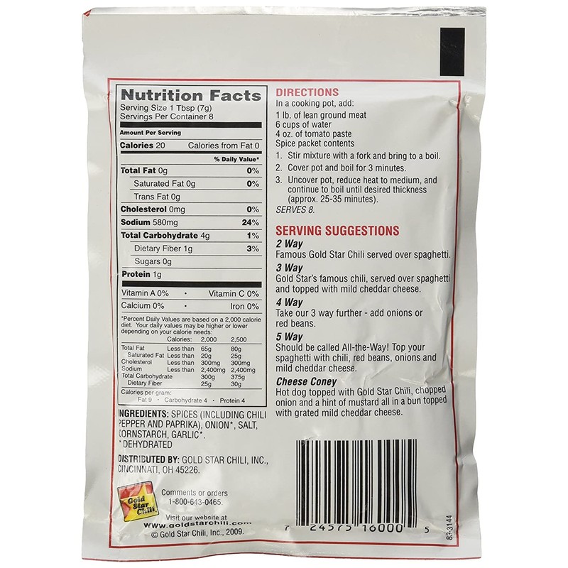 Gold Star Cincinnati Style Original Chili Seasoning. (3 Pack)