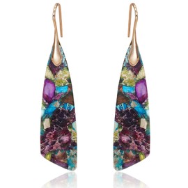 Wovanoo Natural Stone Earrings for Women Boho Triangles Dangle Drop Earrings Blue Purple Stone Gold Hook