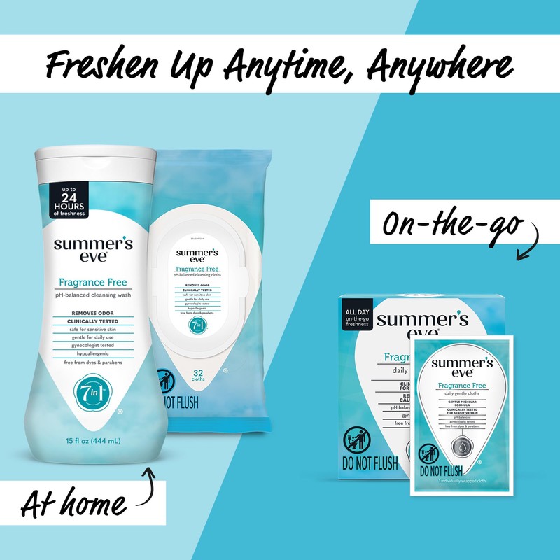 Summer's Eve Feminine Wipes, Fragrance Free, Vaginal Wipes with Gentle