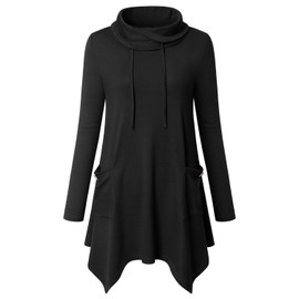 Amrto Women's Long-Sleeved Turtleneck Tunic, Top with Pockets - #1 black Plain, size: l