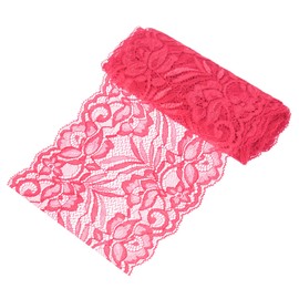 M METERXITY 5-Yard 5.9 Inch Wide Elastic Lace Fabric, Ribbon Stretchy Trim Lace W Floral Pattern for Bridal Wedding Decorations/Garment/Dress Sewing/DIY Crafts/Gift Bouquet [Watermelon Red]