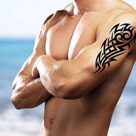Tatodays 2x Sheets temporary Hawaiian tattoo Aztec Polynesian Samoan stick on black maori tribal body art sticker transfer for arms shoulder back for adult men and women luau party fancy dress