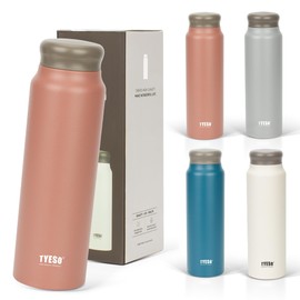 TYESO Water Bottle, Lightweight, Slim, 28.7 fl oz (800 ml), Thermos, Insulated Vacuum Insulated, Stainless Steel, Double Walled Construction, Wide Mouth, Home Office, Adults, Kids, Coral Red