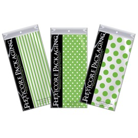 Flexicore Packaging | Pin Stripe & Polka Dot Gift Wrap Tissue Paper | Size: 15 Inch X 20 Inch | Count: 150 Sheets | Color: Bright Green | DIY Craft, Art, Wrapping, Decorations