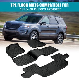 Car Floor Mats for Ford Explorer 2015-2019 Bench Seating No Fit Bucket Seating, All Weather Rubber Floor Liner Mats Full Set Front/Trunk mats