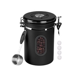 ROCKY&CHAO Coffee Canister Airtight Stainless Steel 1.8 L Coffee Beans Container Storage Container for Tea Nuts Cocoa Longer and Stay Fresh (Black)