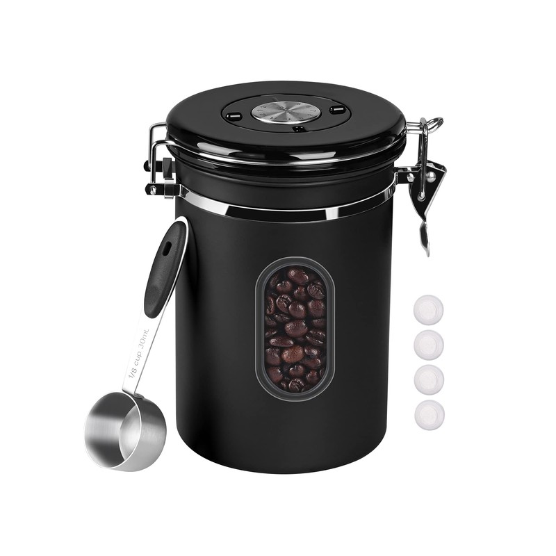 ROCKY&CHAO Coffee Canister Airtight Stainless Steel 1.8 L Coffee Beans