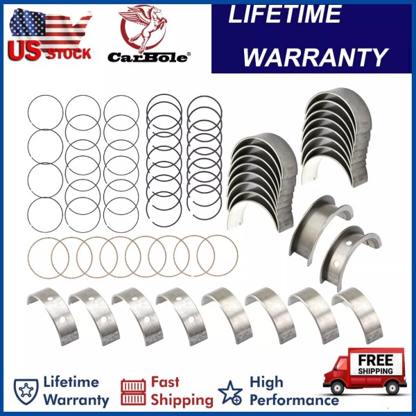 CARBOLE Rod & Main Bearing Piston Rings Kit For Chevy