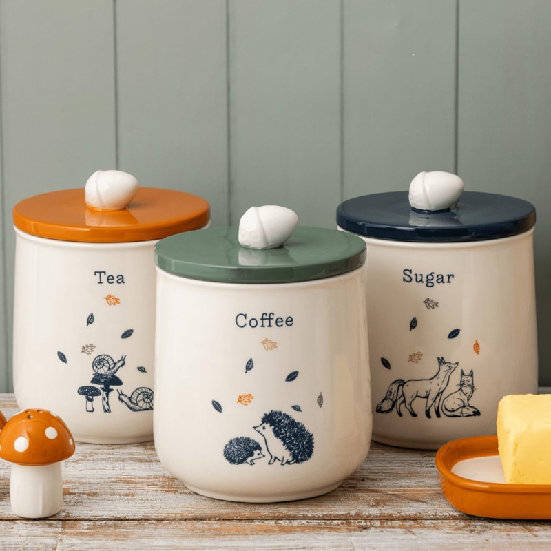 Price & Kensington Ceramic Coffee Jar Woodland Airtight Lid Acorn