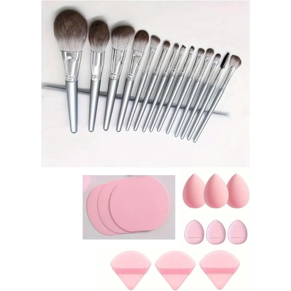 HealthyMoov Schönheits-Set in Silbergrau mit Make-up-Pinseln (26-teilig), darunter 14 Pinsel