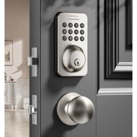 Ulecoce Keyless Entry Keypad Deadbolt with Handle Set, Smart Lock, Auto-Lock + One-Touch Lock, 100 Codes + Easy Install, Ideal for Airbnb/Homes/Offices, Fits U.S. Standard Front Doors, Satin Nickel