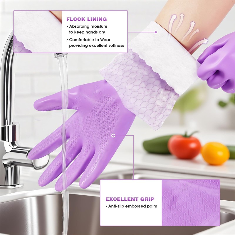Elgood Reusable Long Sleeve Dishwashing Cleaning Gloves with Latex Free,Cotton