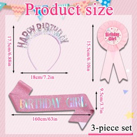 3 Pcs Birthday Badge, Birthday Sash, Birthday Headband, Birthday Girl Headband, Birthday Girl Badge, Birthday Girl Sash, Birthday Girl, Birthday Tiara, Birthday Decoration Set for Girls, Pink