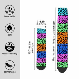 Pehede Socks Colorful Leopard Mens Fun Dress Socks Neon Rainbow Colored Gradient Background for Women Funny Novelty Crazy Design Socks