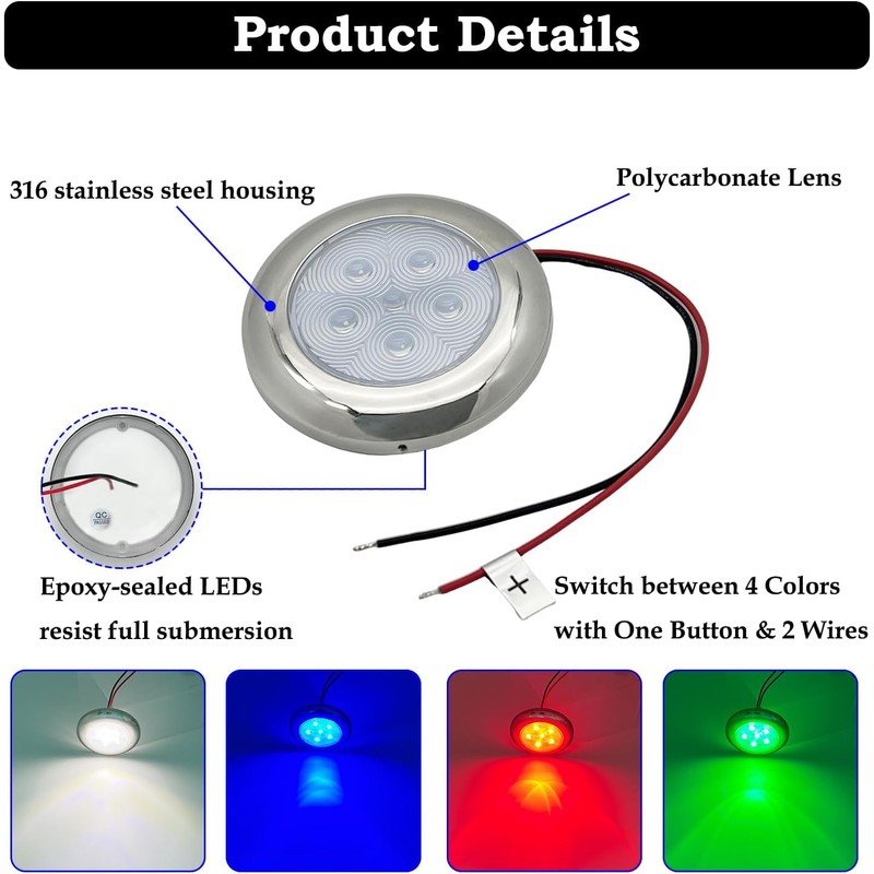 Boat Courtesy Lights LED, 3 Inch RGBW Boat Deck Lights,