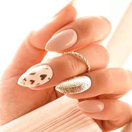 Black Press on Nails Valentine's Day Fake Nails White Swirl Heart False Nails with Designs Glossy Short Almond Nails Press on Acrylic Nails Glitter Gold Stick on Nails Winter Glue on Nails for Women