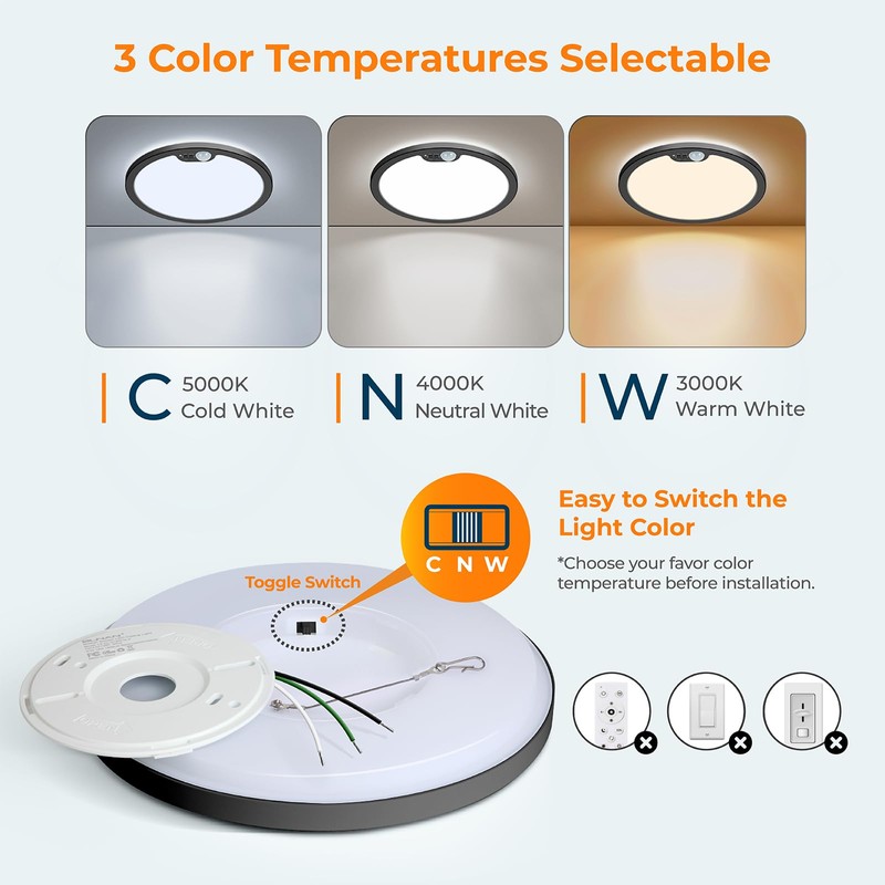 BLNAN Motion Sensor Ceiling Light Wired, 12 Inch 3000K 4000K
