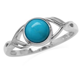Silvershake 7mm Genuine Round Arizona American Turquoise White Gold Plated 925 Sterling Silver Casual Solitaire Ring Jewelry for Women Size 9.5