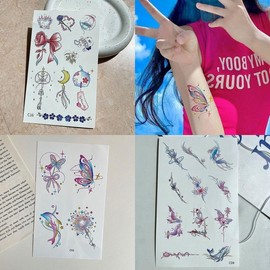 Multi-Whale Temporary Tattoo Stickers: Butterfly, Firecracker, Whale, Aurora Colors Ribbon Design 5ea