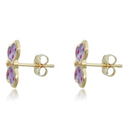 AVORA 10K Yellow Gold Purple with Pink Polka Dots Enamel Butterfly Stud Earrings