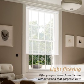 LUCKUP Light Filtering Roller Shades for Windows, Cordless Semi Sheer Solar Blinds with 5% Openness Free-Stop Window Shades for Home & Office, White 36" W x 72" L