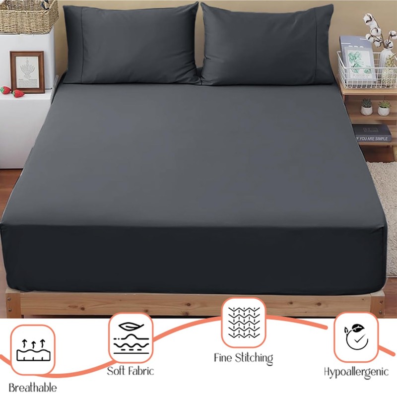 SSW HOMES King Fitted Sheet Charcoal - Deep Pocket 16