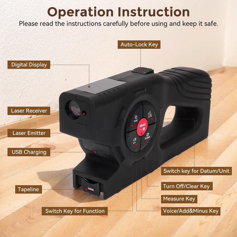 LUNYEE 393Ft Digital Tape Measure with Laser - 3-in-1 Recharge