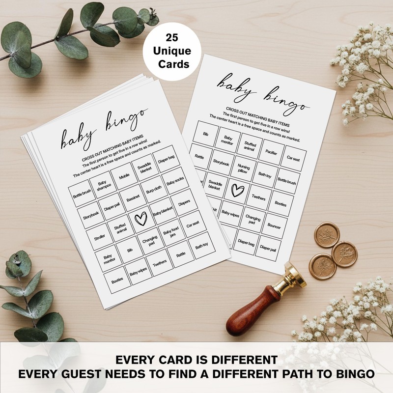 Sahjzk Baby Shower Bingo Cards, 25 Unique Sheets, Gender Neutral