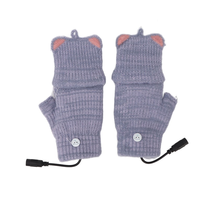 USB Heated Gloves Mitten Men Women Winter Knitted Fingerless Hand