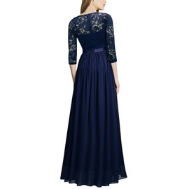 MISSMAY Women's Vintage Floral Lace V Neck Evening Bridesmaid Formal Long Dress (X-Large, Navy Blue)