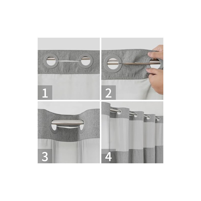 eachope Extra Long No Hooks Needed Linen Textured Shower Curtain