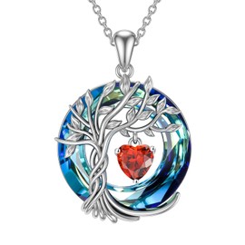 TOUPOP Tree of Life Ruby Pendant Necklace Sterling Silver July Birthstone Necklace Family Tree Irish Celtic Jewelry Blue Crystal Birthday Christmas Gifts for Women Her Wife Girlfriend