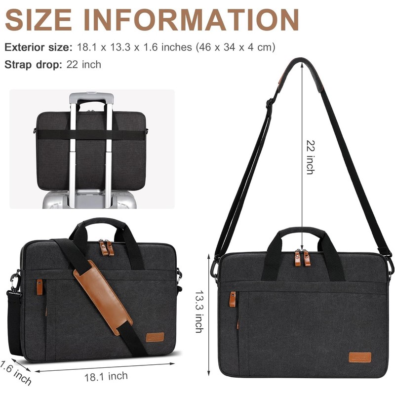 ESTARER Laptop Bag 15.6-17.3 Inch Water Resistant Canvas Computer Bag