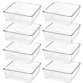 Giklux 8 Pcs Clear Kitchen Drawer Organiser Trays, Acrylic Desk Drawer Dividers Organisers for Cutlery, Kitchen, Cosmetics, Makeup, Utensils, Vanity, Office, Stationery, Plastic Draw Storage Organiser