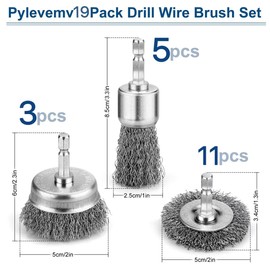 Pylevemv 19Pcs Professional Wire Wheel Brush, Carbon Steel Wire Cup Brush for Drill, Drill Wire Brush for Cleaning Rust, Wire Brush Drill Attachments with 1/4 Inch Hex Shank