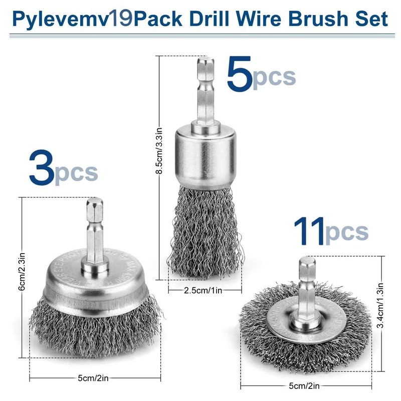 Pylevemv 19Pcs Professional Wire Wheel Brush, Carbon Steel Wire Cup