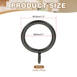 PATIKIL 1 Inch Inner Dia Curtain Rod Rings with Eyelets, 30 Pcs Metal Drapery Ring for Curtain Rods Hoop Pins, Black